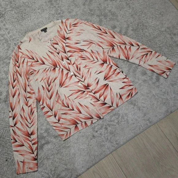 ANN TAYLOR Factory Leaf Print Button Front Cardigan, 100 Cotton, XL - Picture 7 of 11